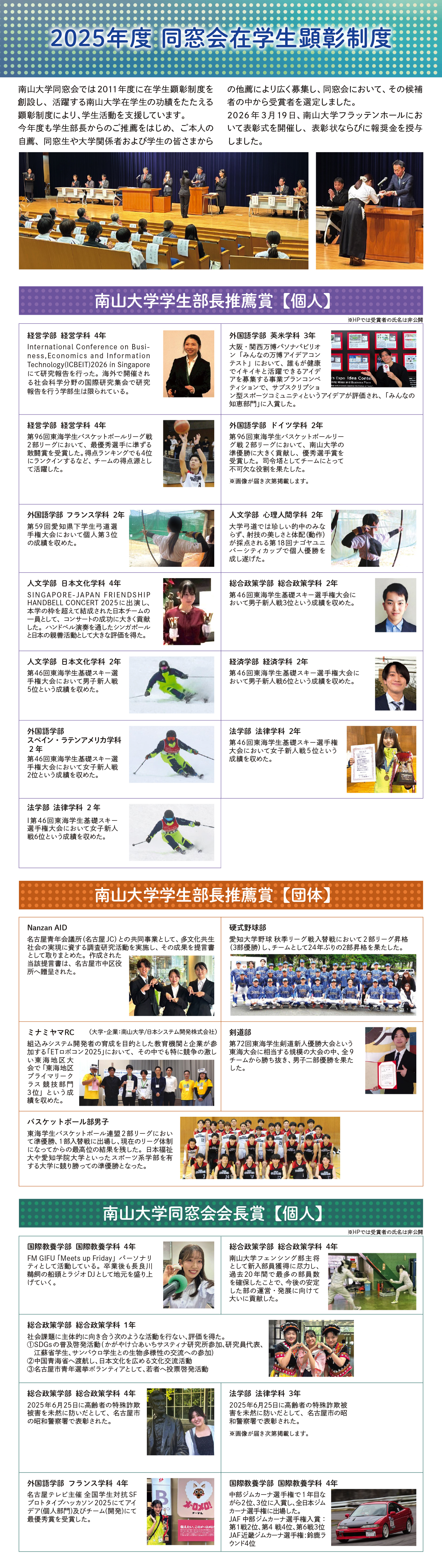 2025年度 在学生顕彰制度表彰者